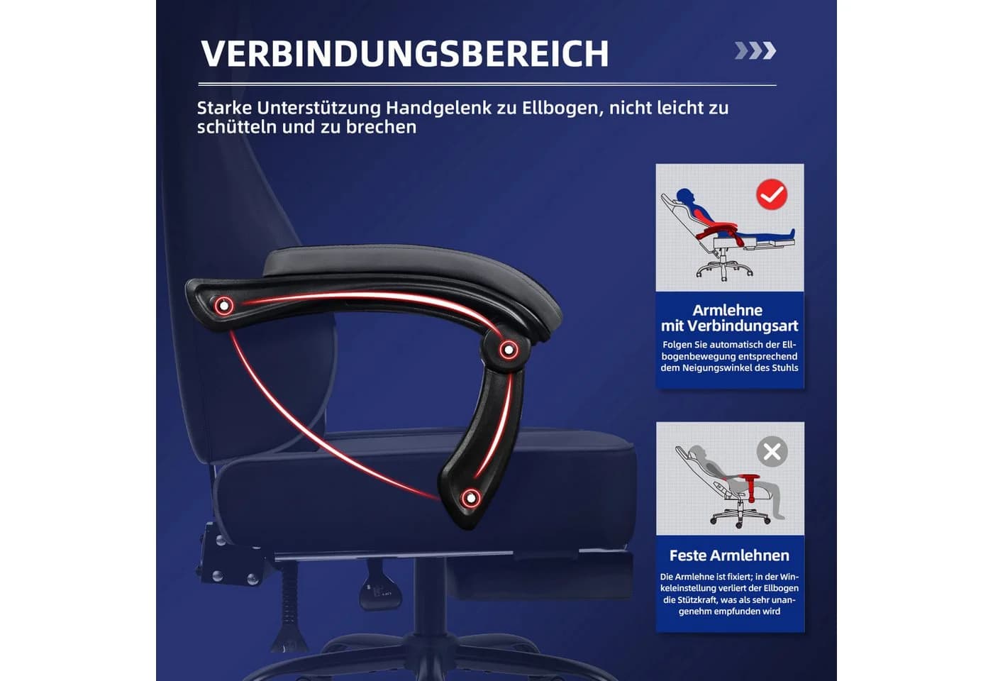 Hiazurm Gaming-Stuhl, Bürostuhl Ergonomisch, Wippfunktion bis 170° - Bild 3