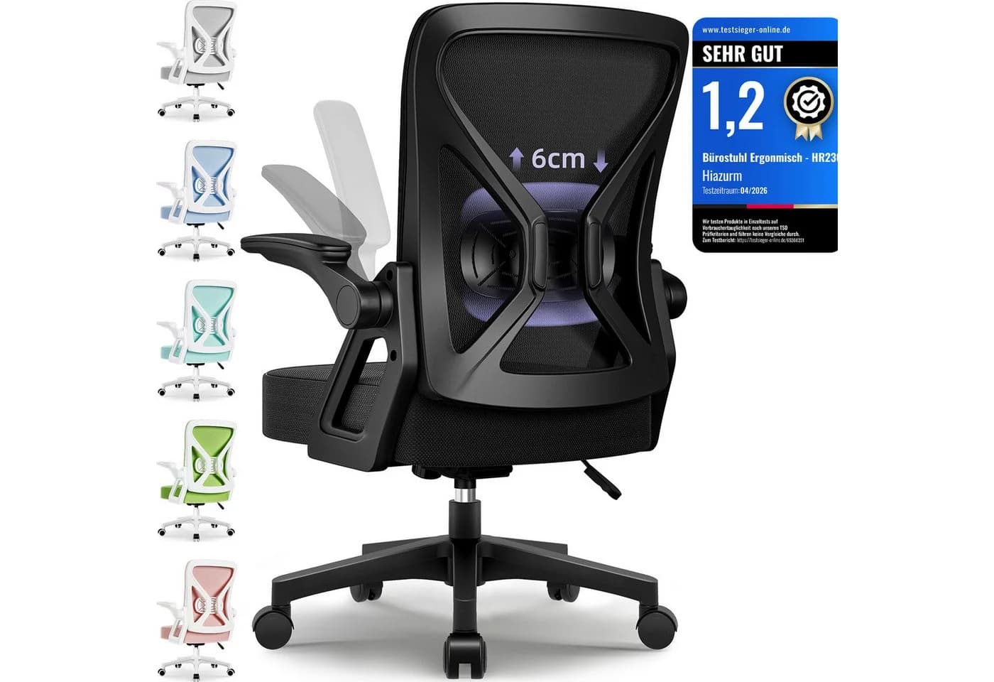 Hiazurm Bürostuhl Schwarz Ergonomisch Mesh Chefsessel mit Wippfunktion - Bild 2