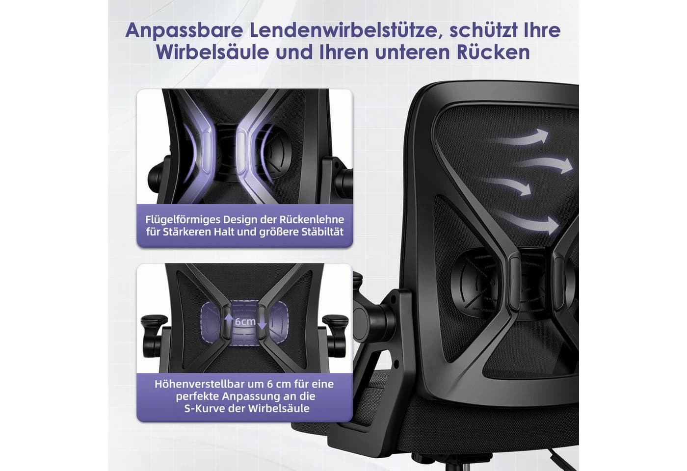 Hiazurm Bürostuhl Schwarz Ergonomisch Mesh Chefsessel mit Wippfunktion - Bild 3