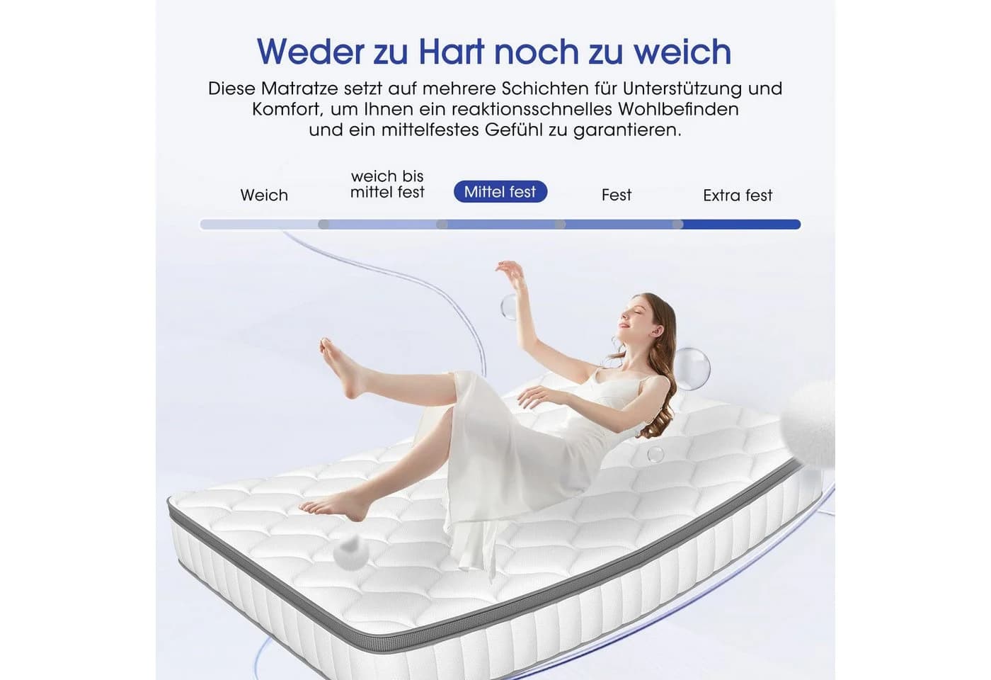 Hiazurm Taschenfederkernmatratze 7-Zonen Weiß Orthopädisch - Bild 5