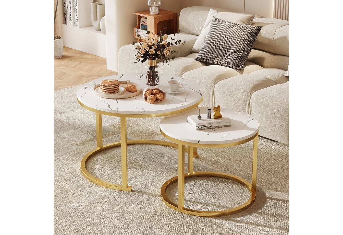 Hiazurm Couchtisch 2er Set Marmoroptik Schwarz - Bild 2