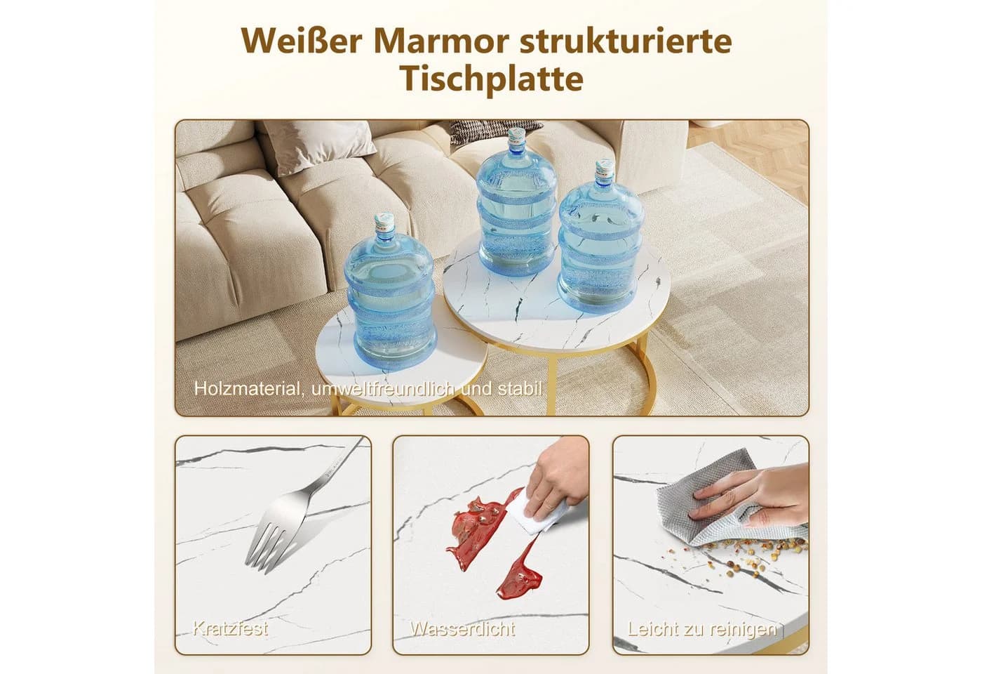 Hiazurm Couchtisch 2er Set Marmoroptik Schwarz - Bild 3