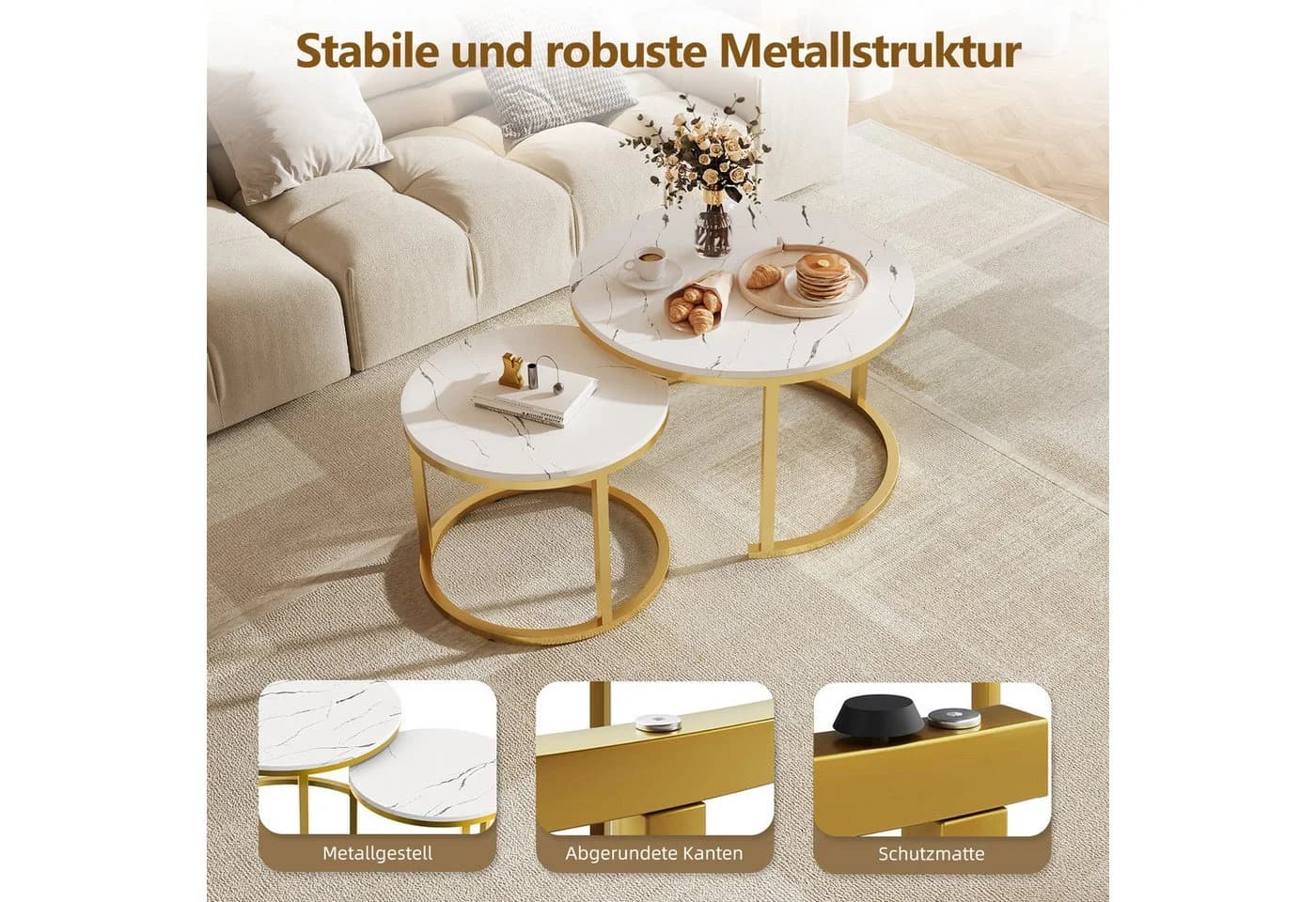 Hiazurm Couchtisch 2er Set Marmoroptik Schwarz - Bild 5