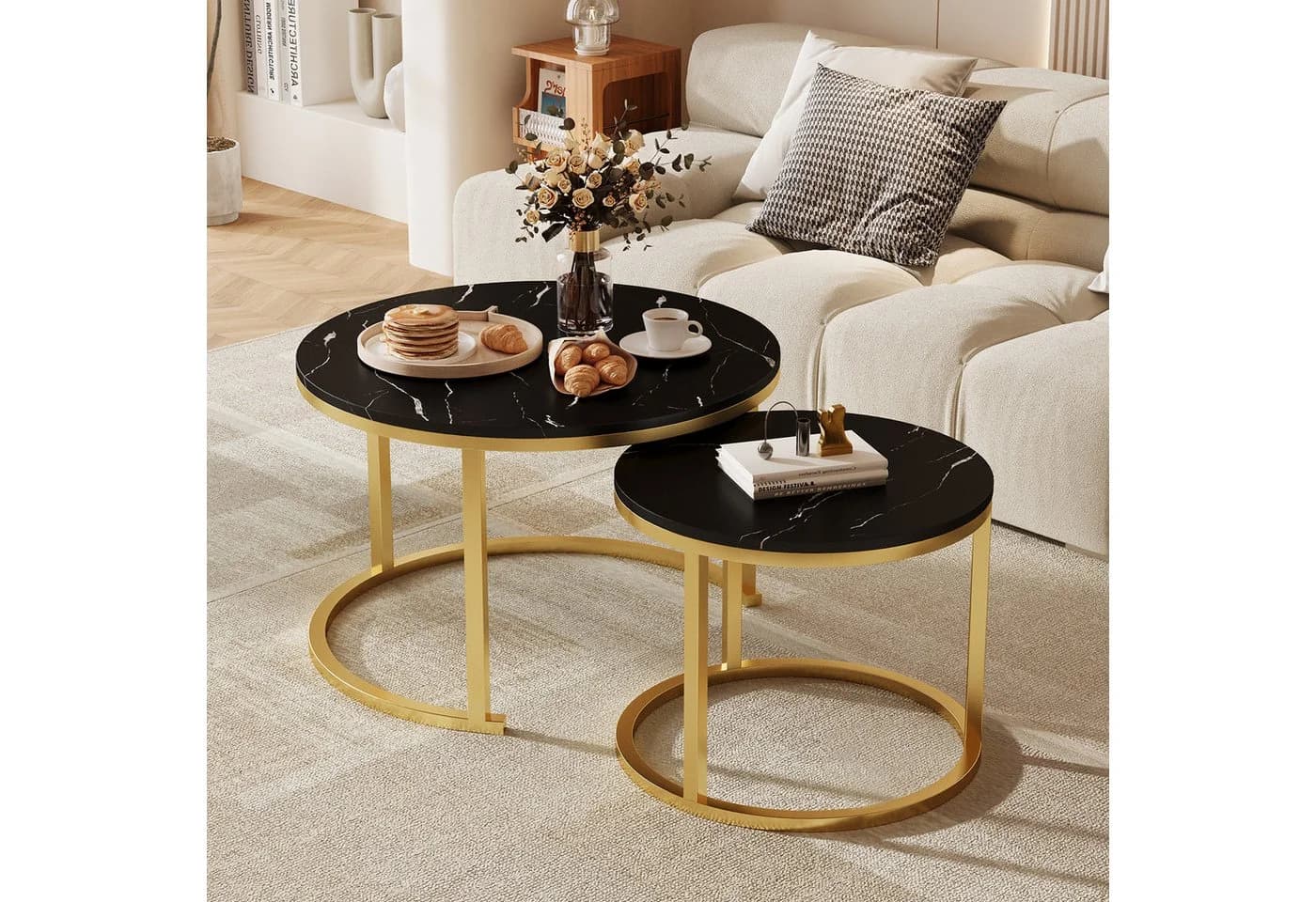 Hiazurm Couchtisch 2er Set Marmoroptik Schwarz - Bild 2