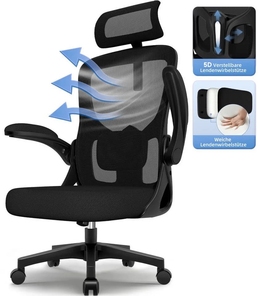 Hiazurm Bürostuhl Ergonomisch Schwarz Verstellbare Armlehne - Bild 2
