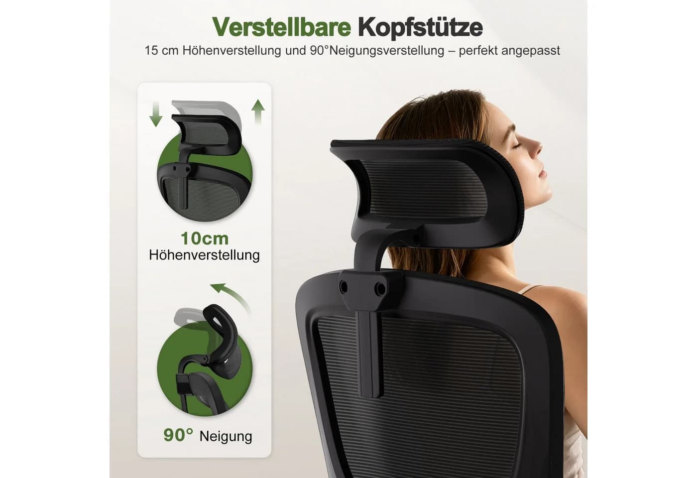 Hiazurm Bürostuhl mit 5D-Lendenwirbelstütze, Kopfstütze & Wippfunktion Schwarz - Bild 5