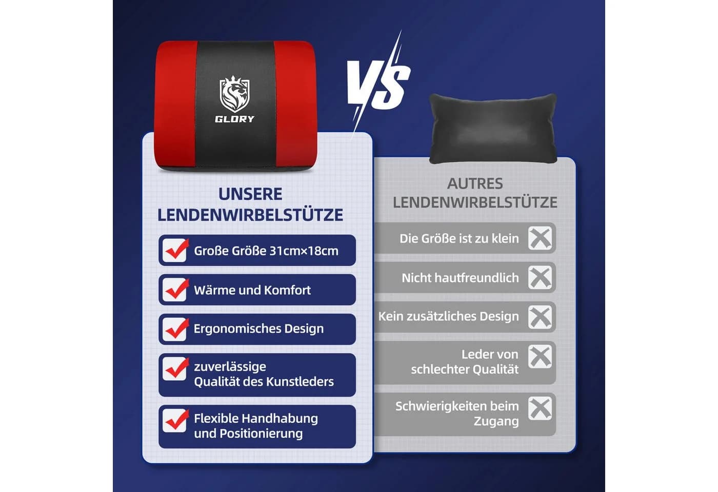 Hiazurm Gaming-Stuhl Ergonomisch mit Fußstütze & Wippfunktion bis 170° Rot - Bild 5