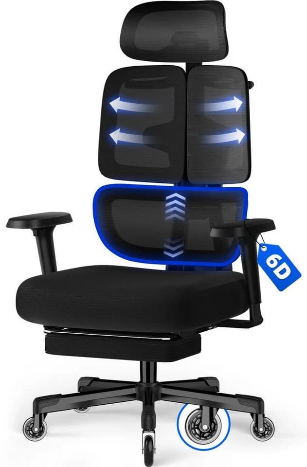Hiazurm Ergonomischer Bürostuhl Schwarz mit 6D-Armlehnen - Bild 2