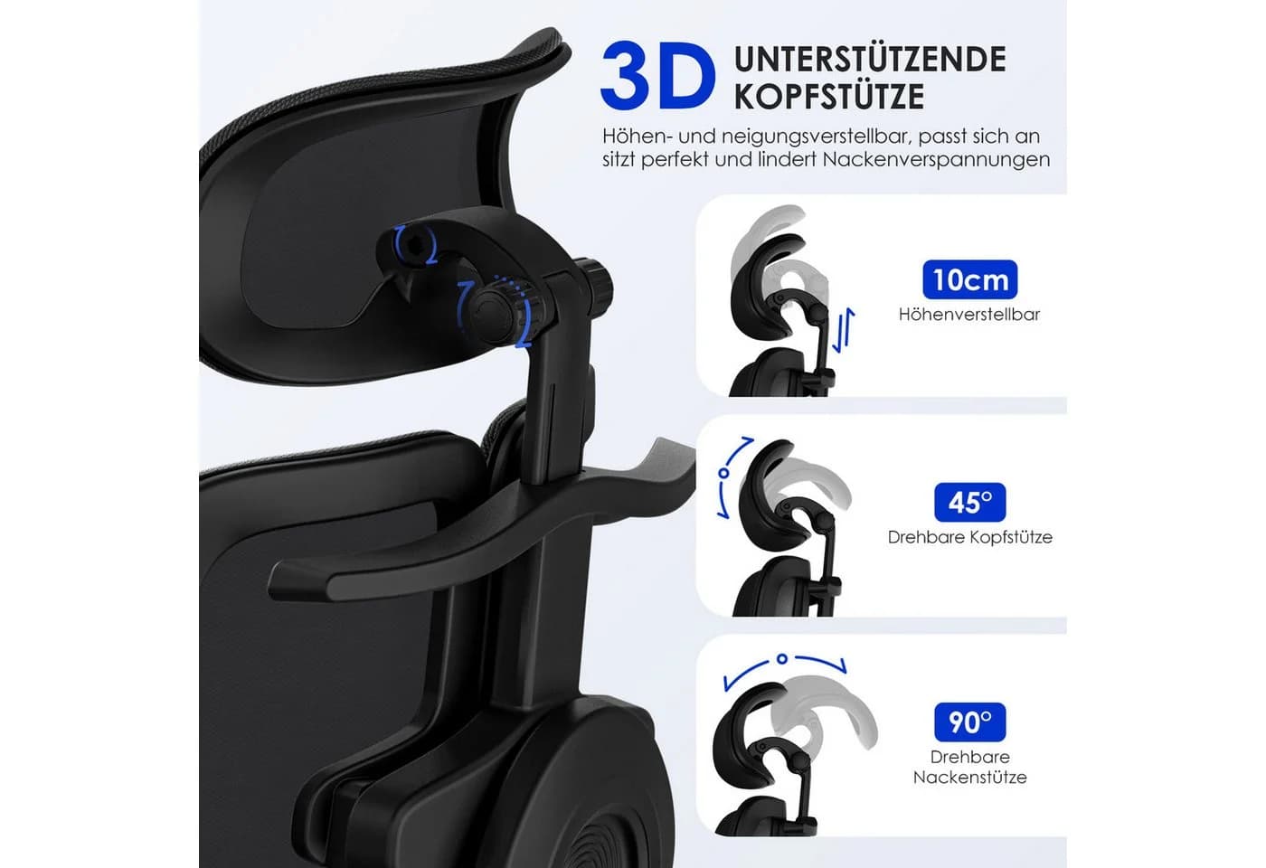 Hiazurm Ergonomischer Bürostuhl Schwarz mit 6D-Armlehnen - Bild 5