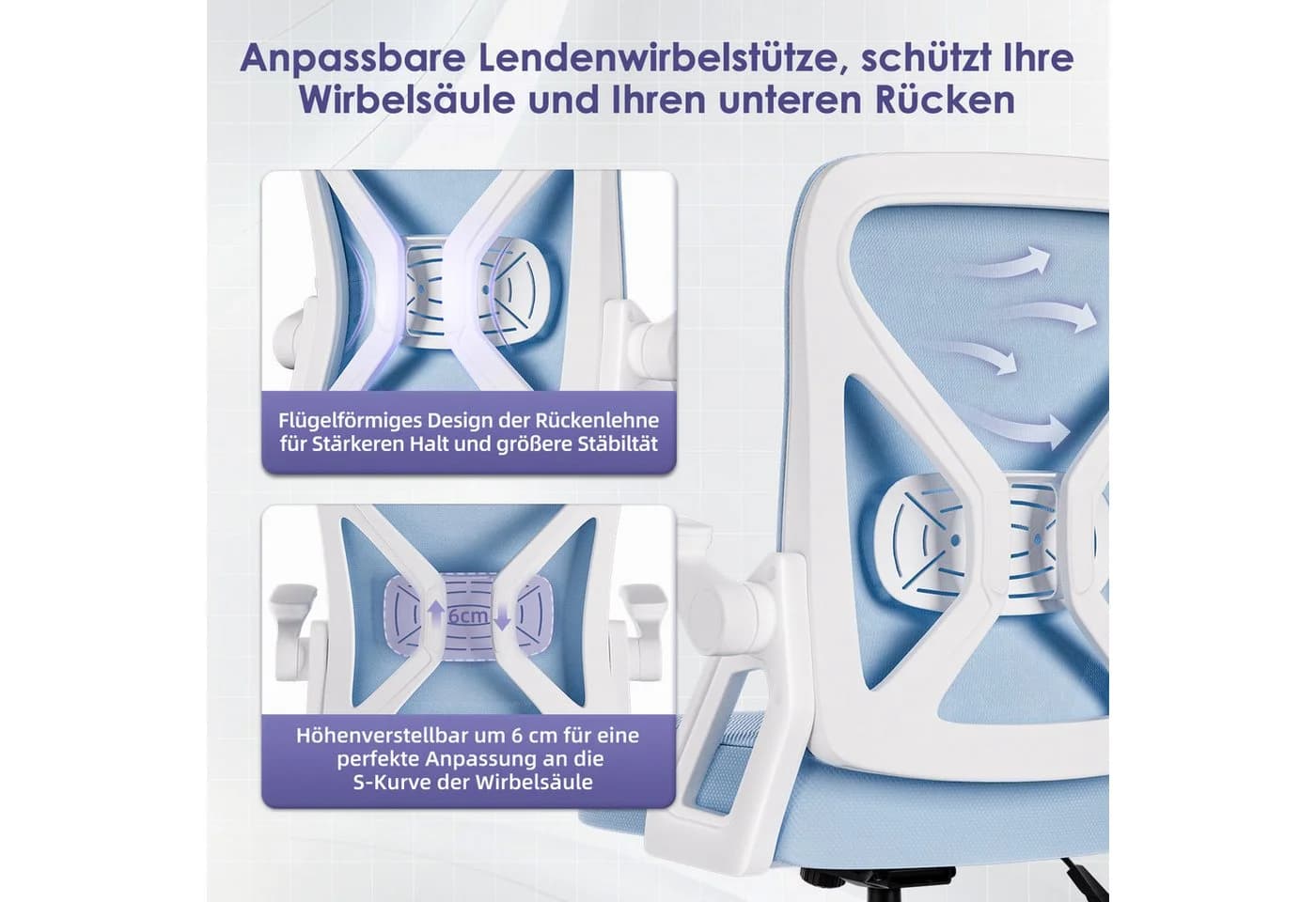 Hiazurm Bürostuhl Schwarz Ergonomischer Chefsessel mit Mesh-Rückenlehne - Bild 3