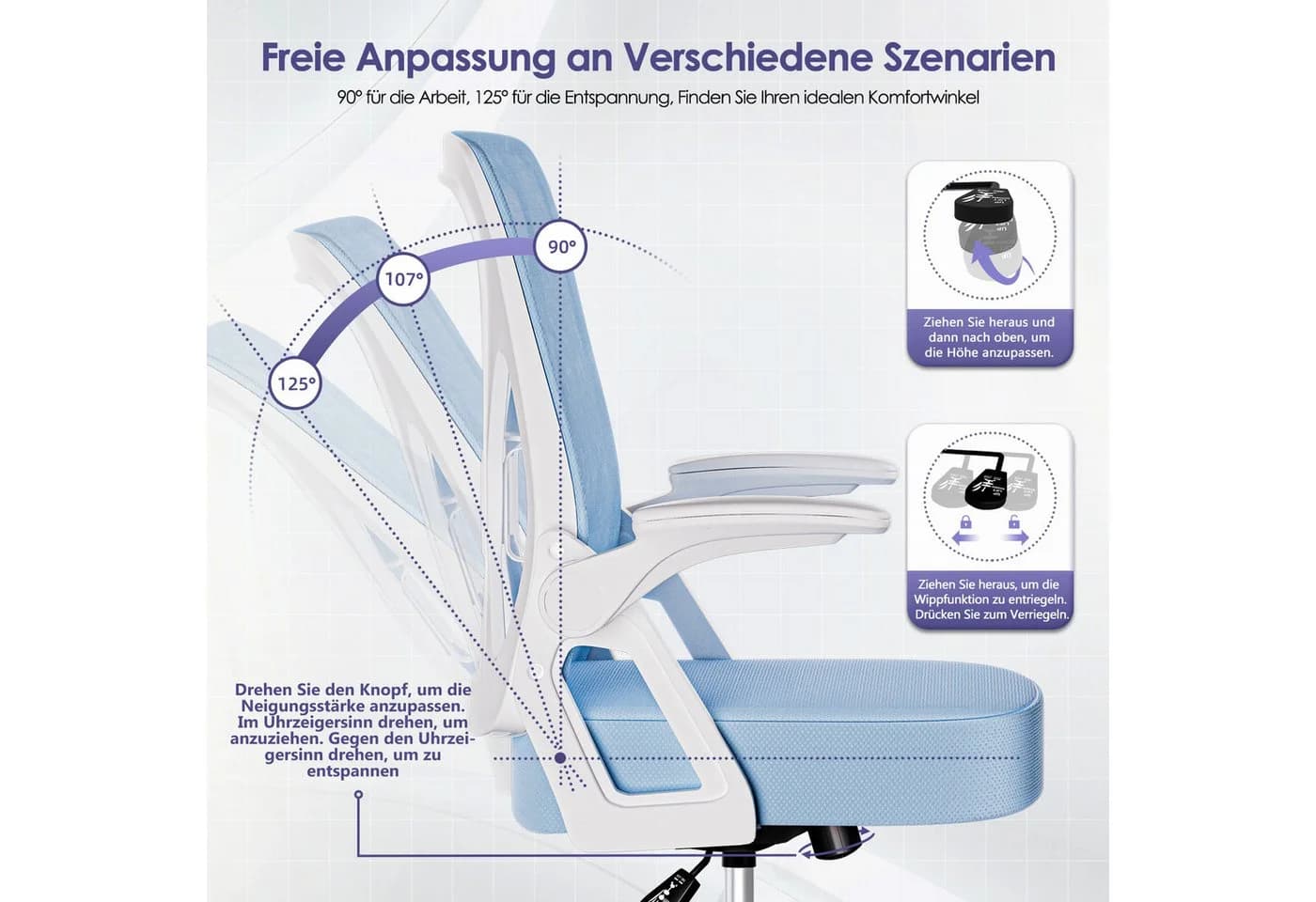 Hiazurm Bürostuhl Schwarz Ergonomischer Chefsessel mit Mesh-Rückenlehne - Bild 4