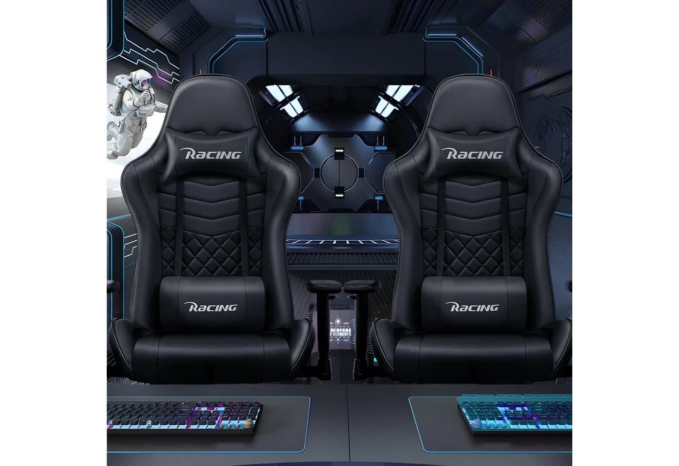 Hiazurm Gaming-Stuhl Schwarz Ergonomisch Wippfunktion bis 170°
