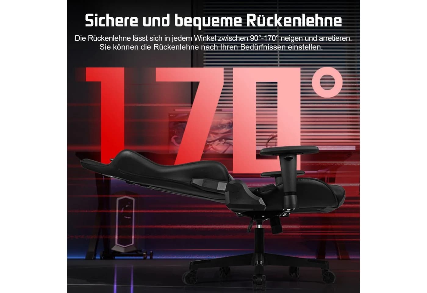 Hiazurm Gaming-Stuhl Ergonomisch Grau mit Wippfunktion