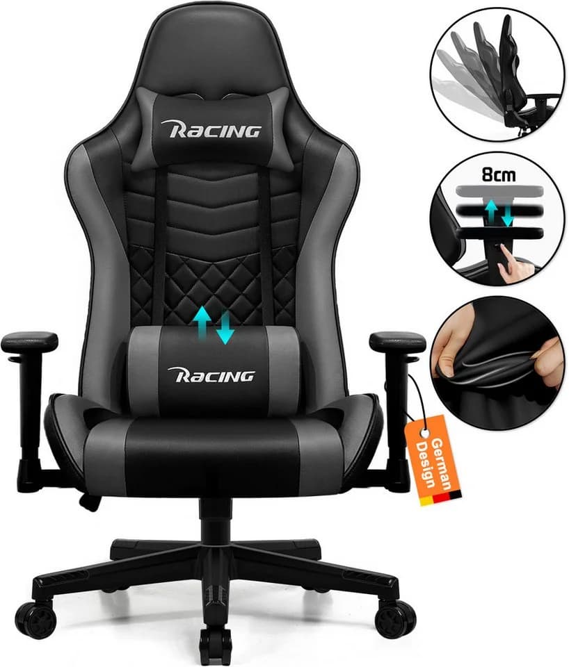 Hiazurm Gaming-Stuhl Ergonomisch Grau mit Wippfunktion - Bild 2