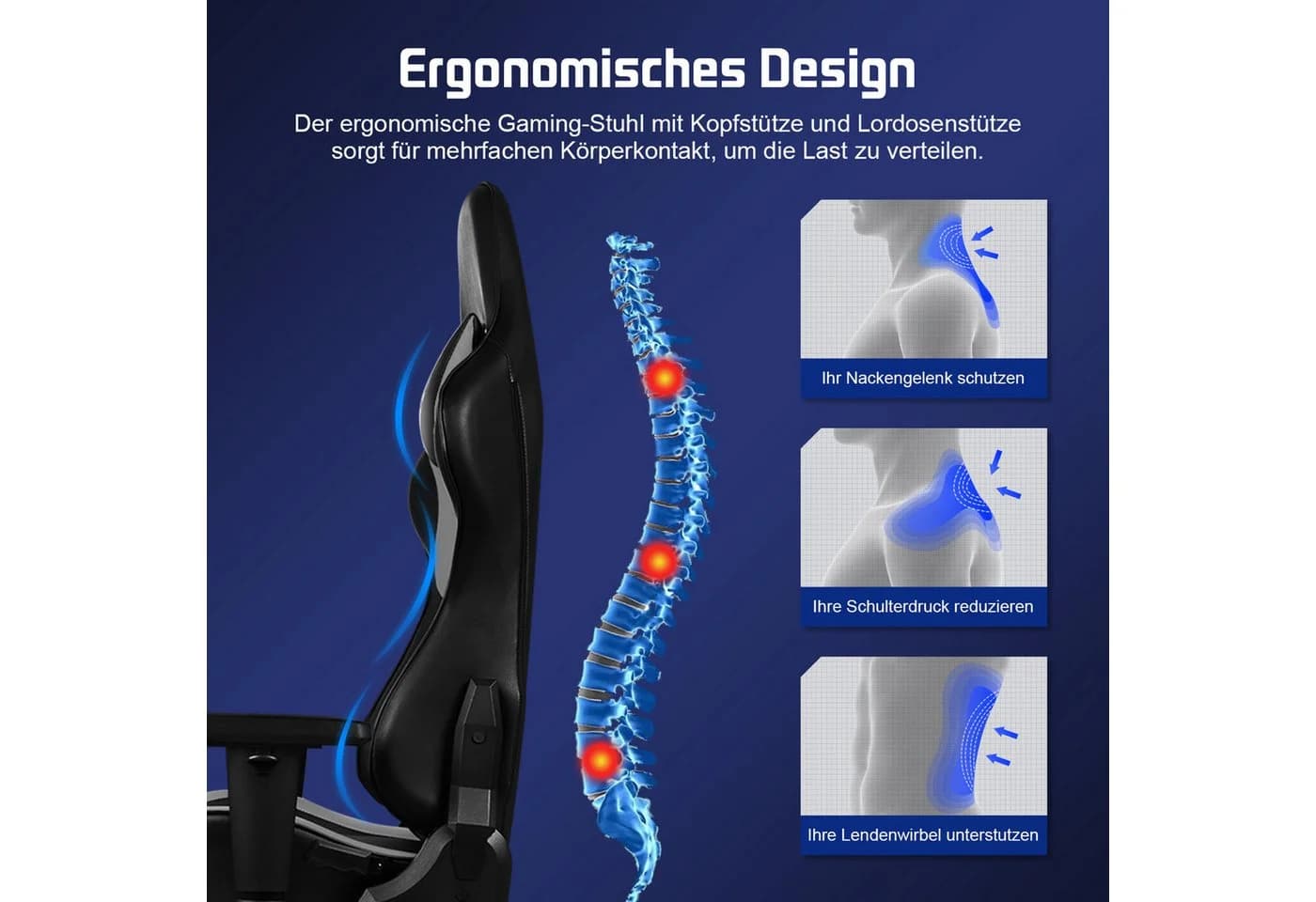 Hiazurm Gaming-Stuhl Ergonomisch Grau mit Wippfunktion - Bild 4
