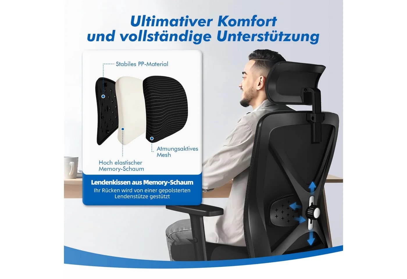 Hiazurm Ergonomischer Bürostuhl Schwarz Netzbezug Verstellbar