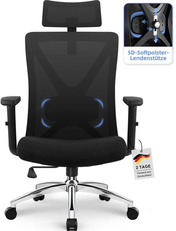 Hiazurm Ergonomischer Bürostuhl Schwarz Netzbezug Verstellbar - Bild 2