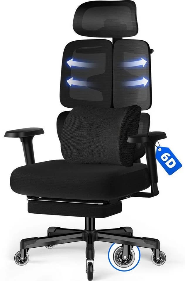 Hiazurm Bürostuhl Schwarz Ergonomisch mit 6D-Armlehnen & Adaptiver Rückenlehne - Bild 2