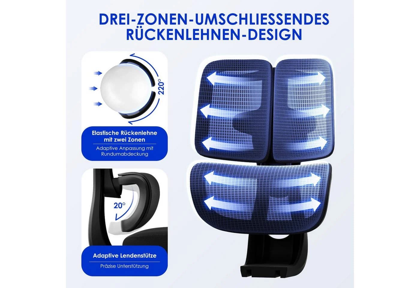 Hiazurm Bürostuhl Schwarz Ergonomisch mit 6D-Armlehnen & Adaptiver Rückenlehne - Bild 5