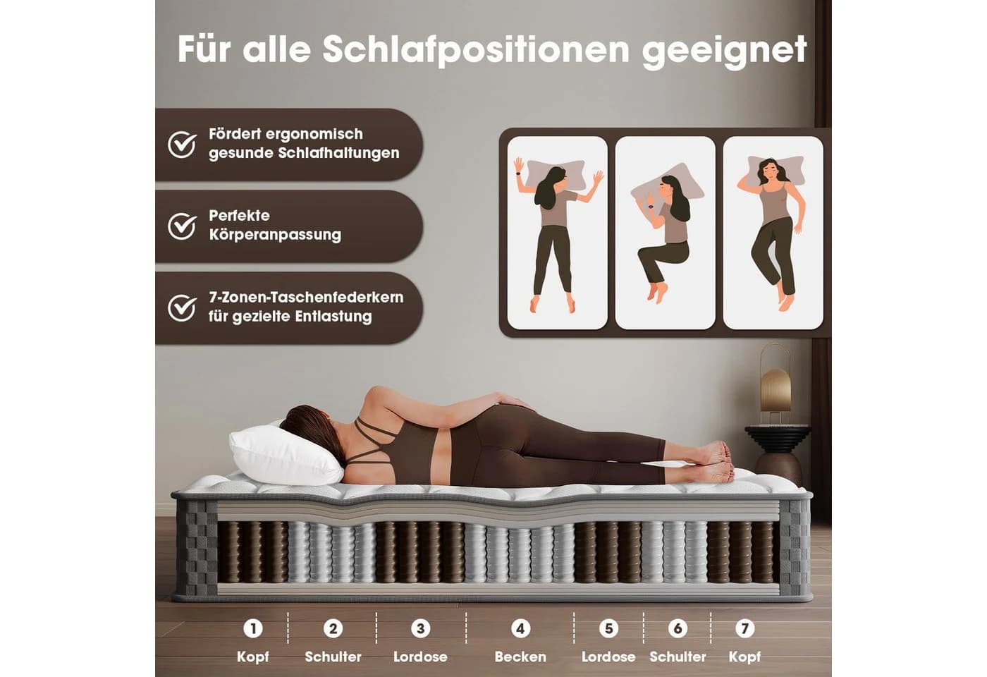 Hiazurm 7-Zonen Taschenfederkernmatratze Weiß Orthopädisch