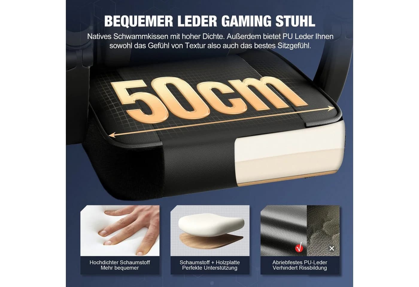 Hiazurm Gaming-Stuhl Ergonomisch mit Fußstütze und Lordosenstütze - Bild 4