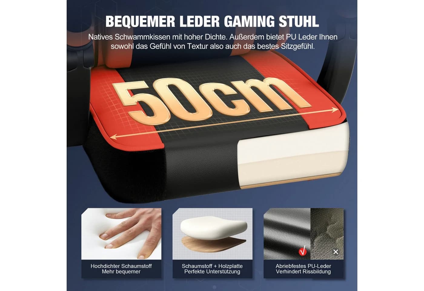 Hiazurm Gaming-Stuhl mit Fußstütze und Lordosenstütze Rot - Bild 4