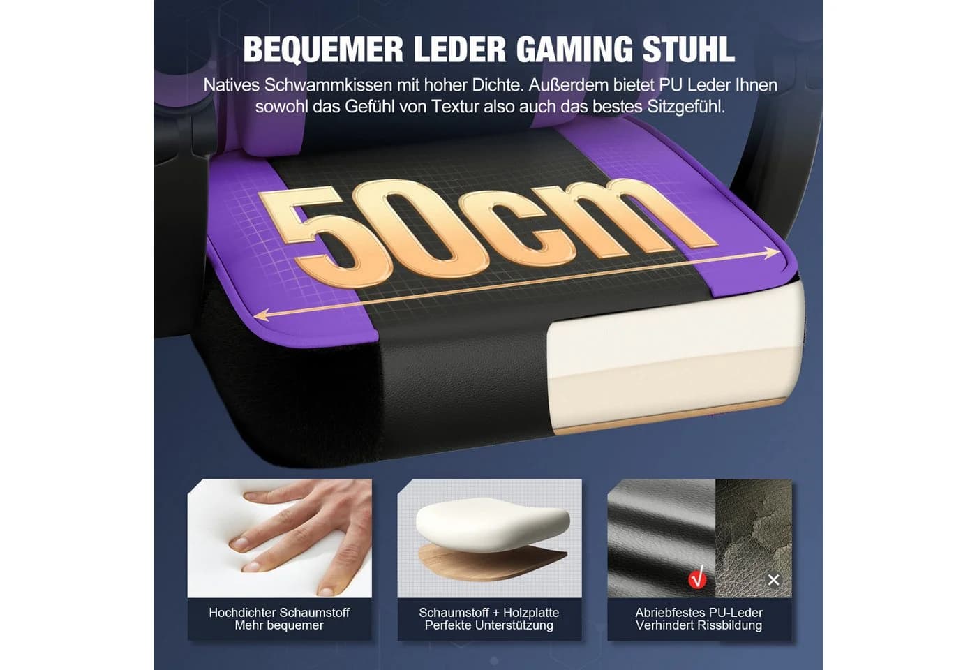 Hiazurm Gaming-Stuhl Lila Ergonomisch mit Fußstütze - Bild 4