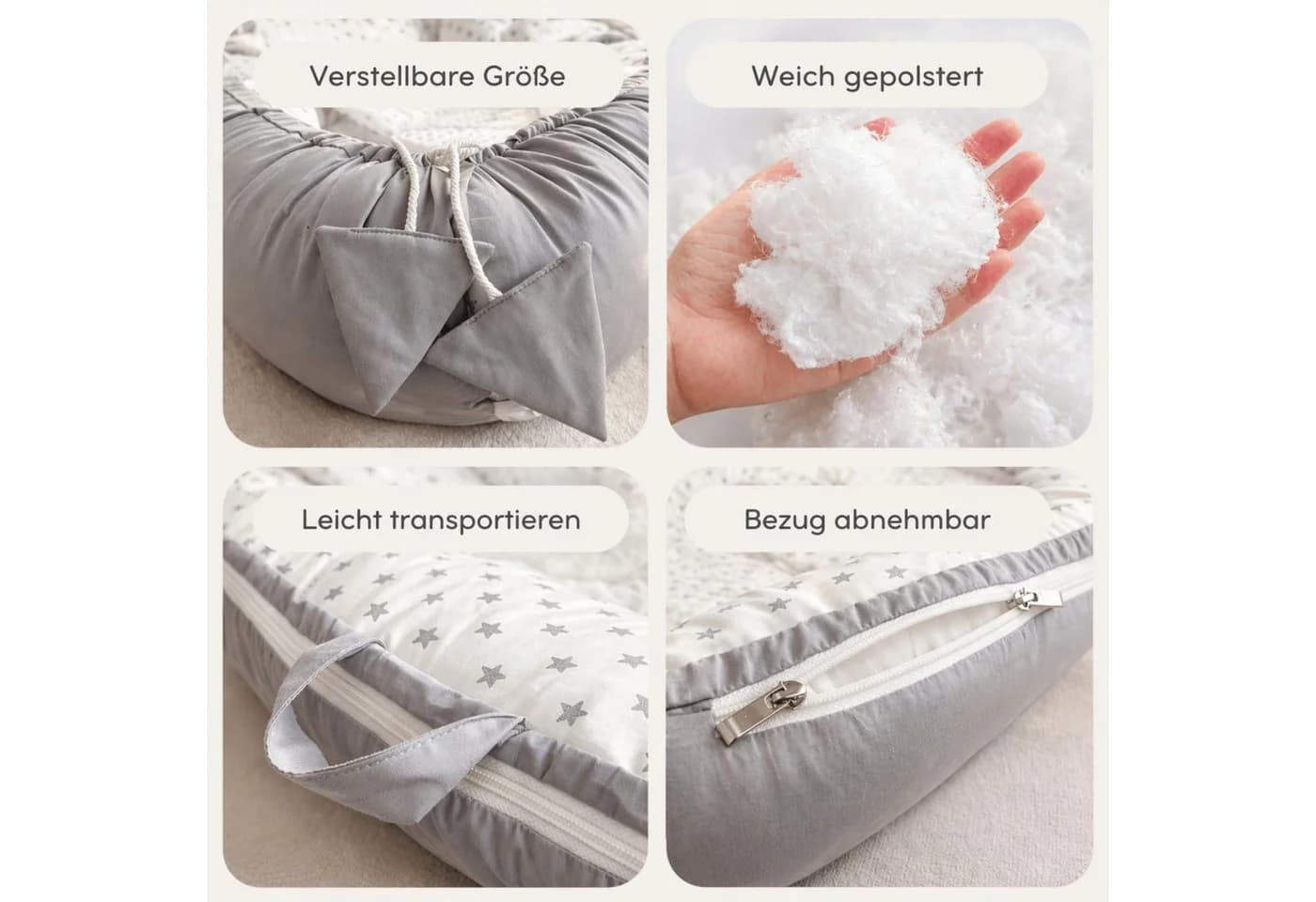 SKY & ZEN Kuschelnest für Neugeborene – Babynest mit Tragegriff - Bild 4