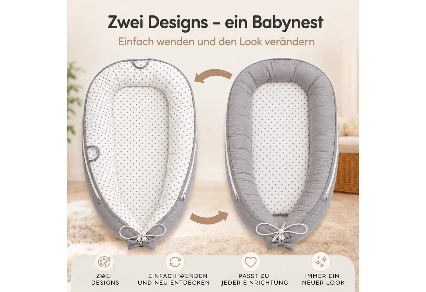 SKY & ZEN Kuschelnest für Neugeborene – Babynest mit Tragegriff - Bild 5