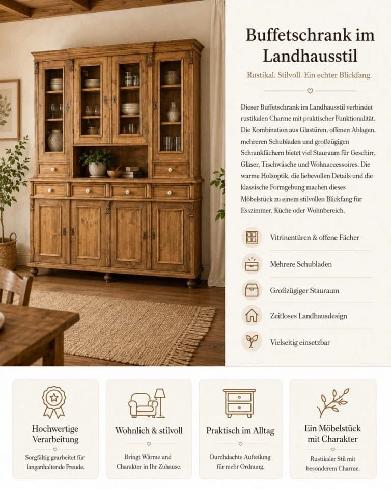Wohnpalast Buffet Gründerzeit Buffetschrank Weichholz Landhausstil