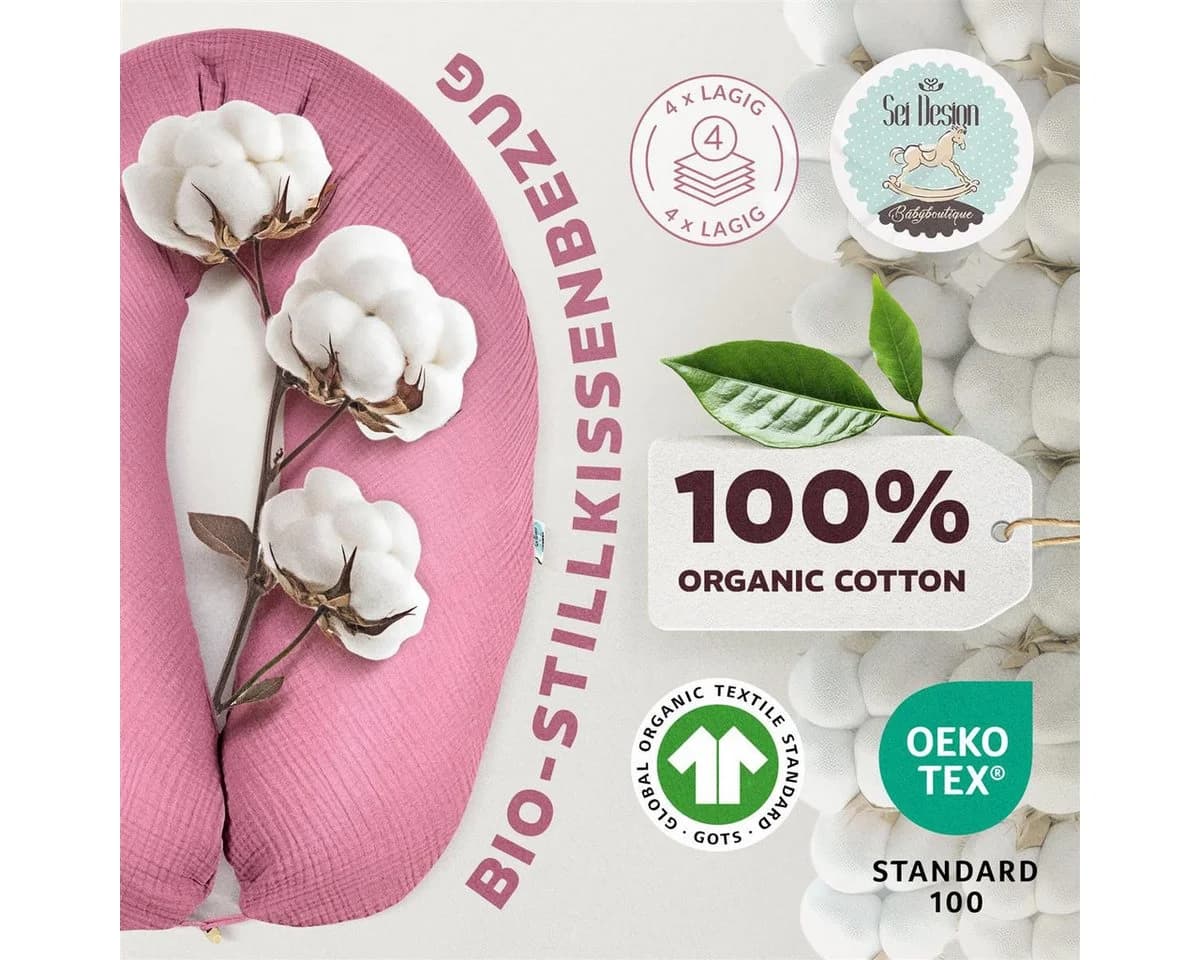 SEI Design Stillkissenbezug Musselin 100% Bio-Baumwolle Rosa