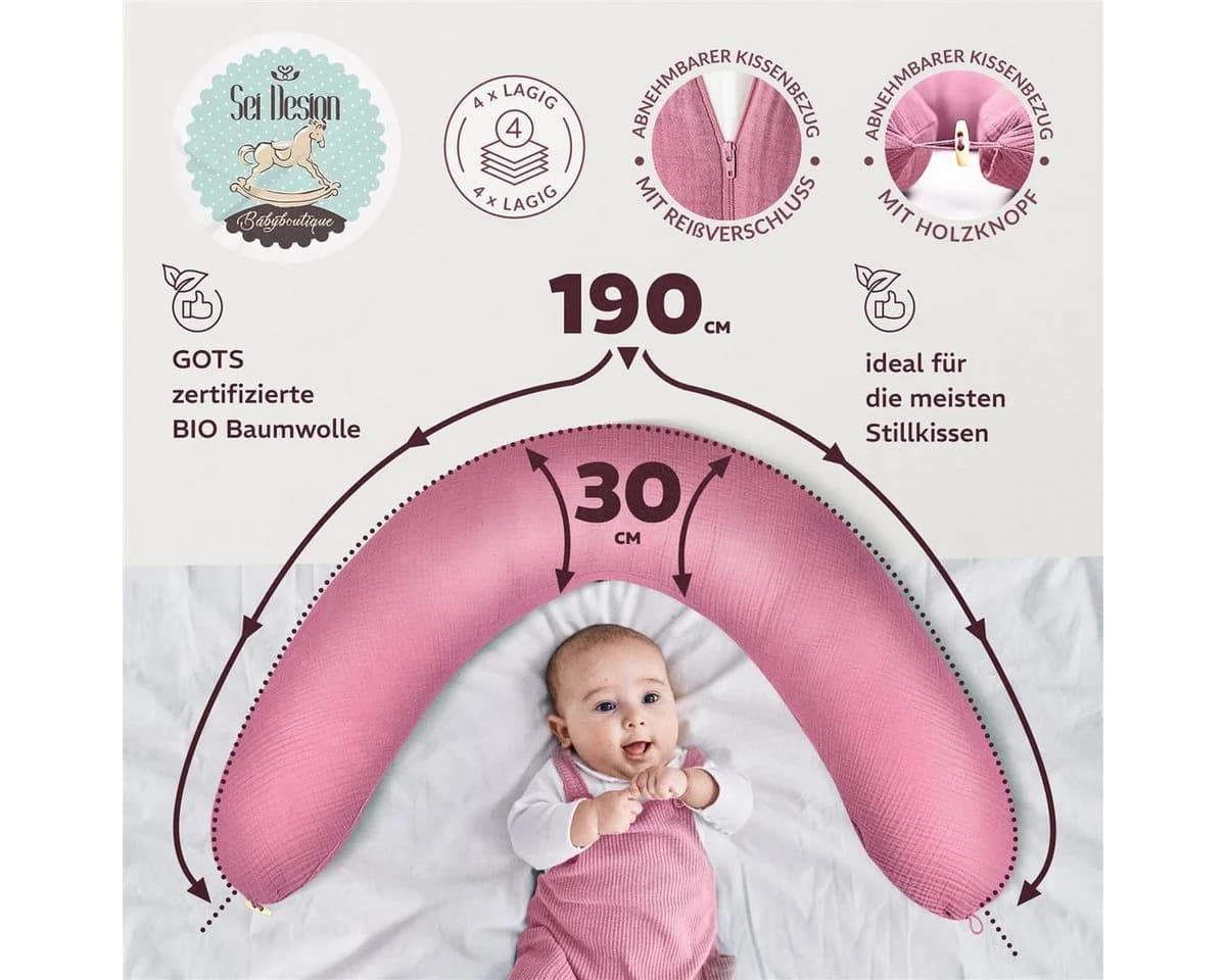 SEI Design Stillkissenbezug Musselin 100% Bio-Baumwolle Rosa - Bild 3