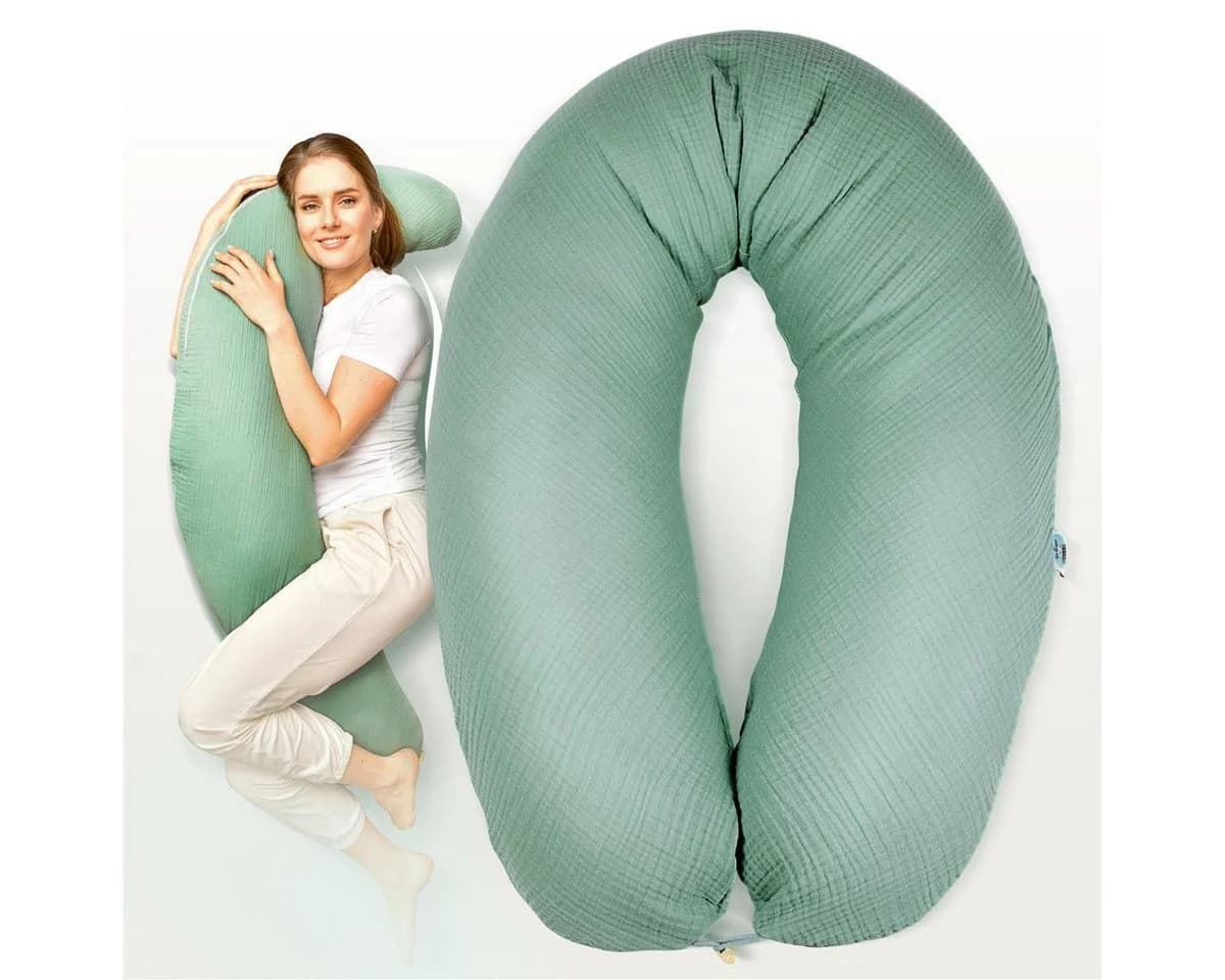 SEI Design Stillkissen XXL Bio-Musselin Grün Ergonomisch - Bild 2
