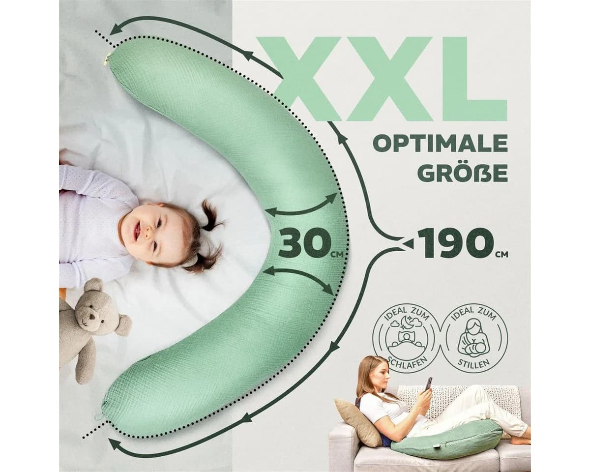 SEI Design Stillkissen XXL Bio-Musselin Grün Ergonomisch - Bild 3