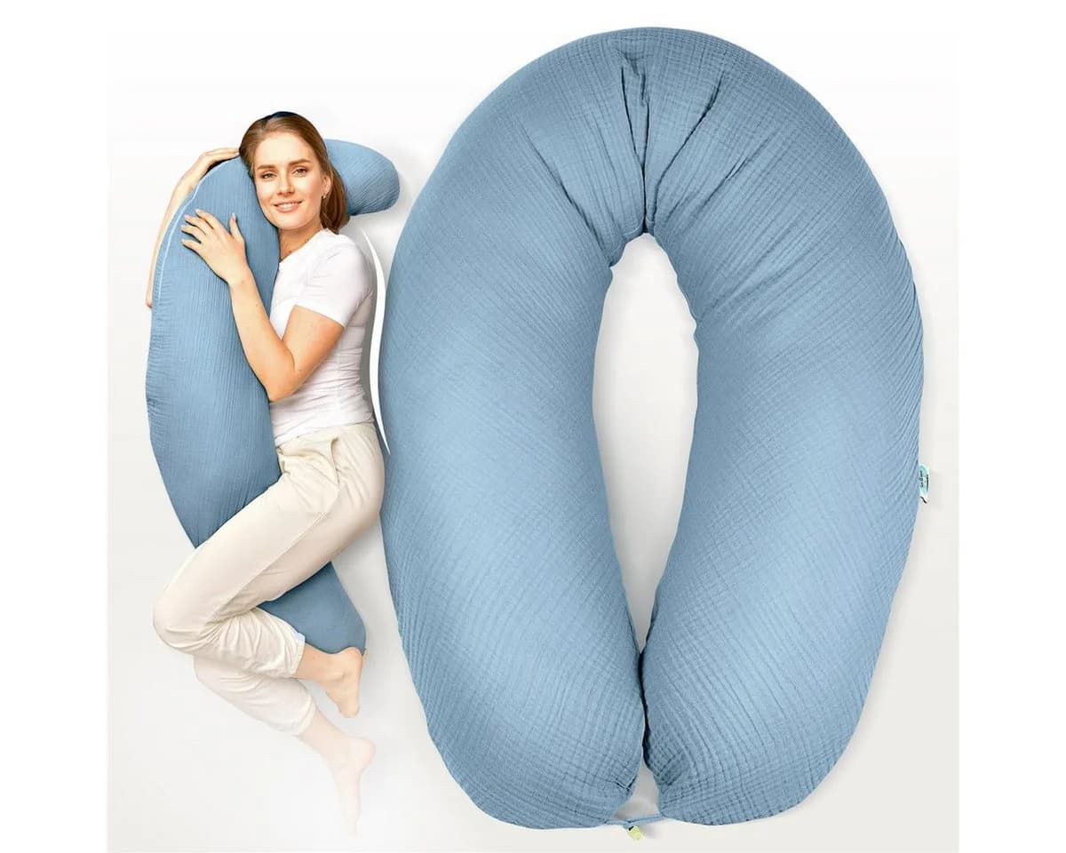 SEI Design Stillkissen XXL 190x30 cm Bio Baumwolle Blau