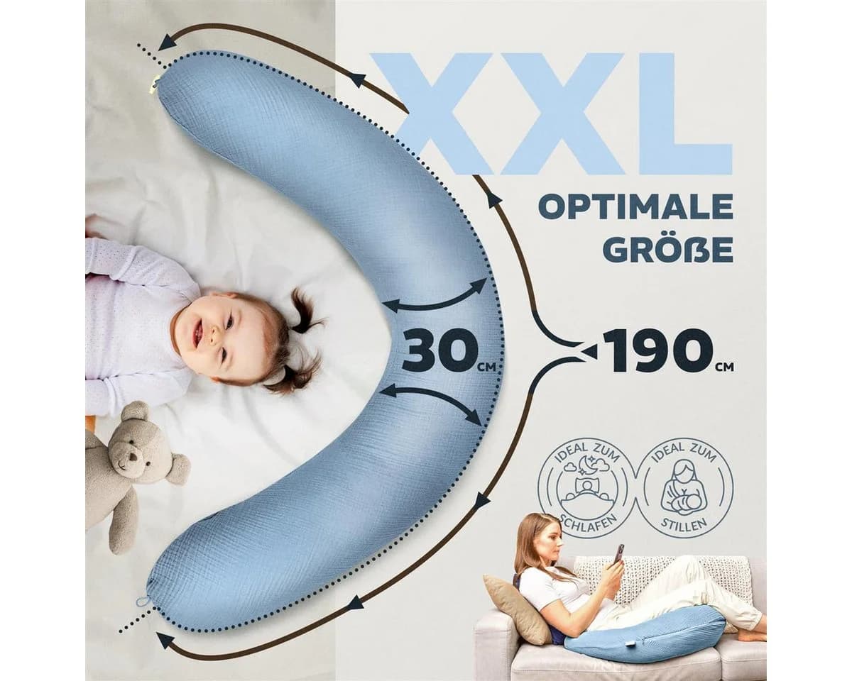 SEI Design Stillkissen XXL 190x30 cm Bio Baumwolle Blau - Bild 4