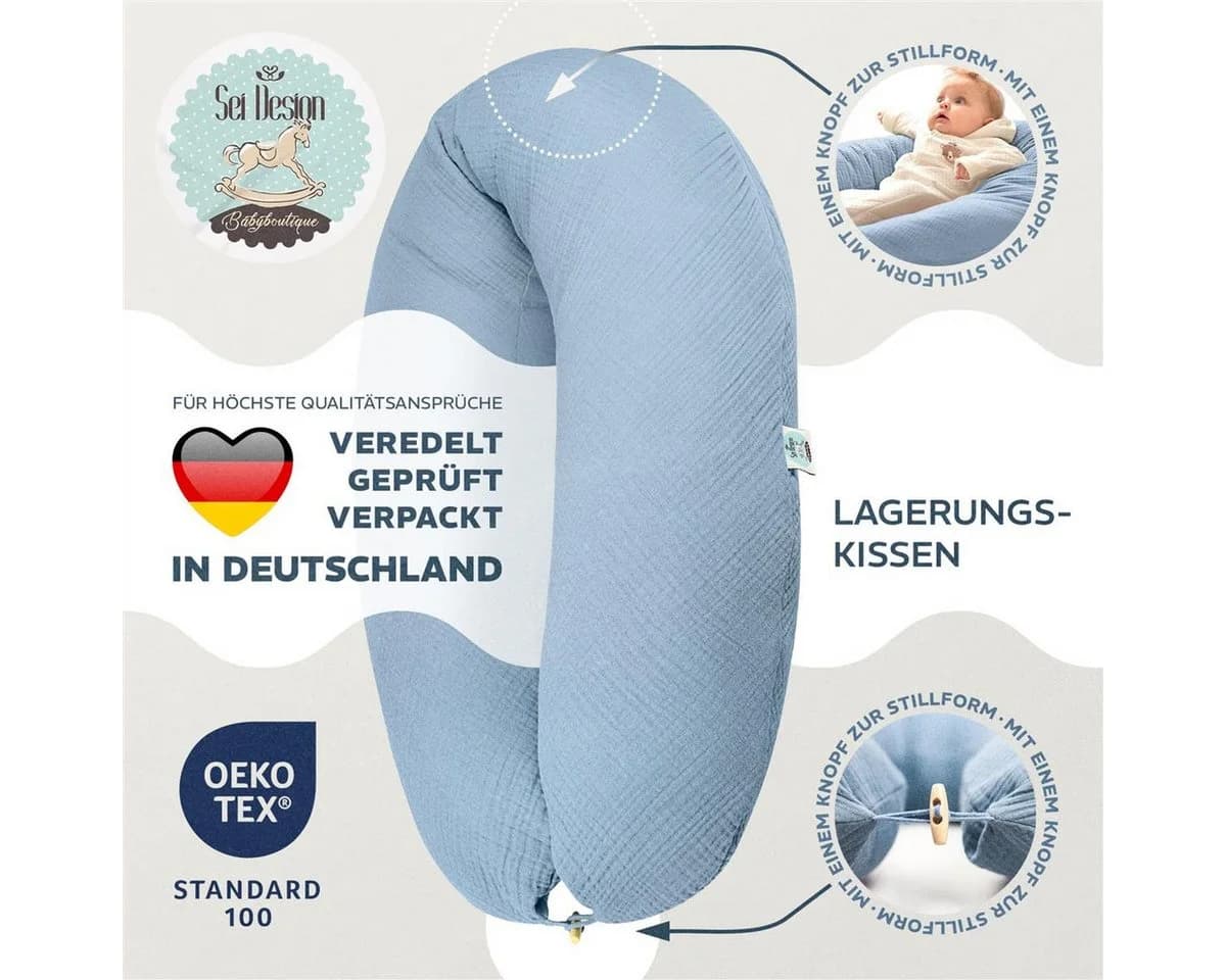 SEI Design Stillkissen XXL 190x30 cm Bio Baumwolle Blau - Bild 5