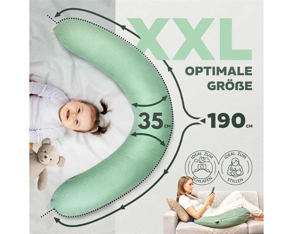 SEI Design Stillkissen XXL 190x30 cm Musselin Grün Ergonomisch - Bild 3