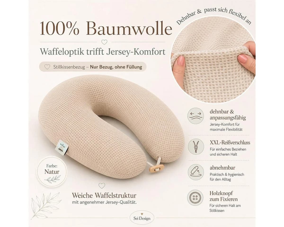 SEI Design Stillkissenbezug Waffeljersey Beige 100% Baumwolle - Bild 5
