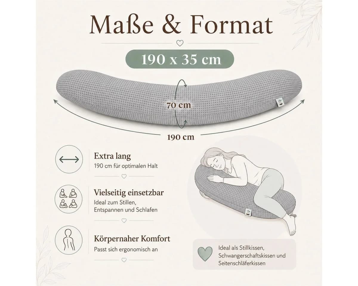 SEI Design Stillkissenbezug 190x30 Grau Waffeljersey Baumwolle - Bild 5