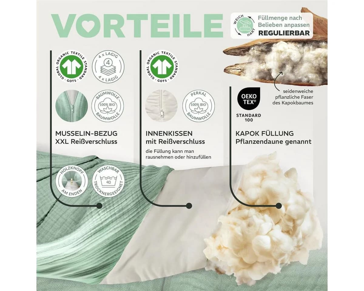 SEI Design Stillkissen Kapok-Füllung Bio-Baumwolle - Bild 4