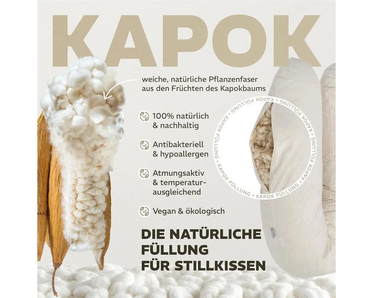 SEI Design Stillkissen Kapok-Füllung XXL 190x35 cm, Bio-Baumwolle - Bild 3