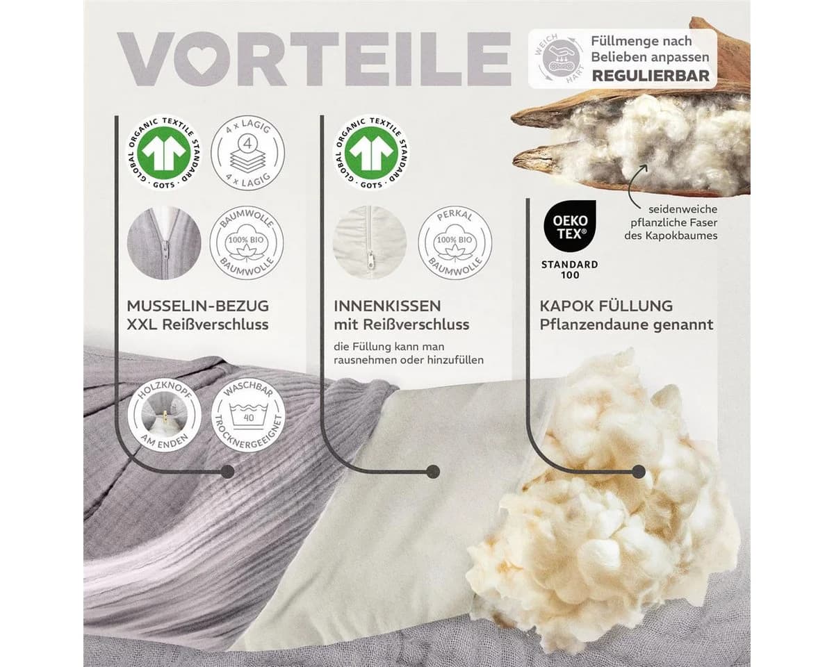 SEI Design Stillkissen Kapok-Füllung Bio-Baumwolle - Bild 4