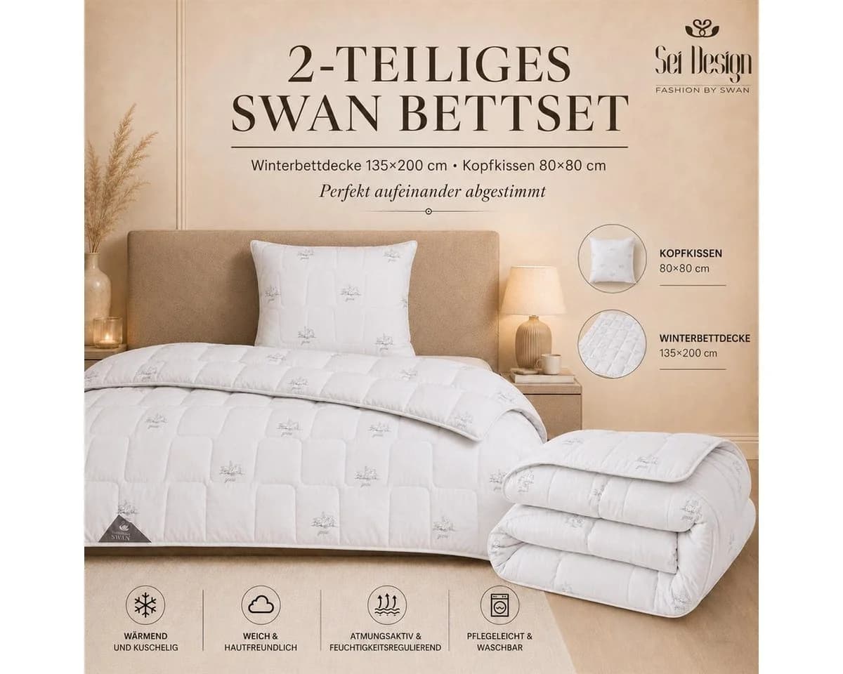 SEI Design SWAN Winterbettset Mikrofaser Weiß 2-teilig
