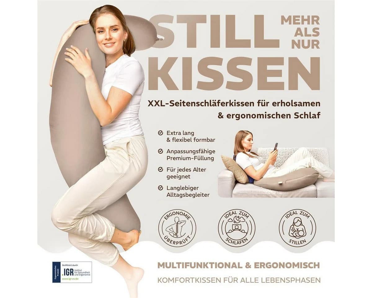 SEI Design Stillkissen Seitenschläferkissen XXL 190x30 Beige