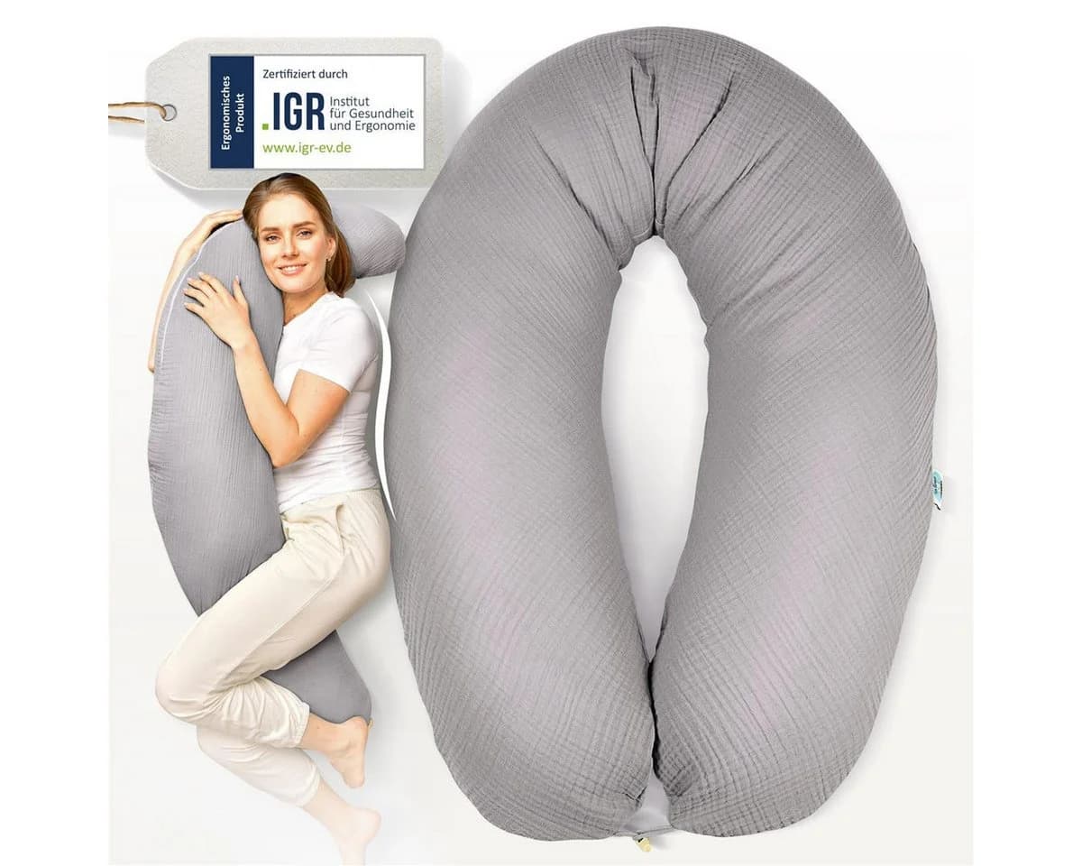 SEI Design Stillkissen XXL Musselin Grau Ergonomisch