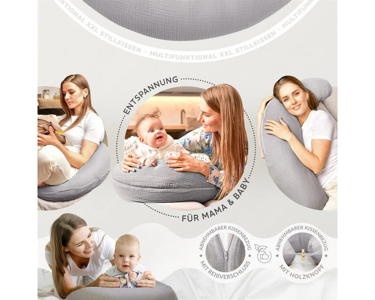 SEI Design Stillkissen XXL Musselin Grau Ergonomisch - Bild 3