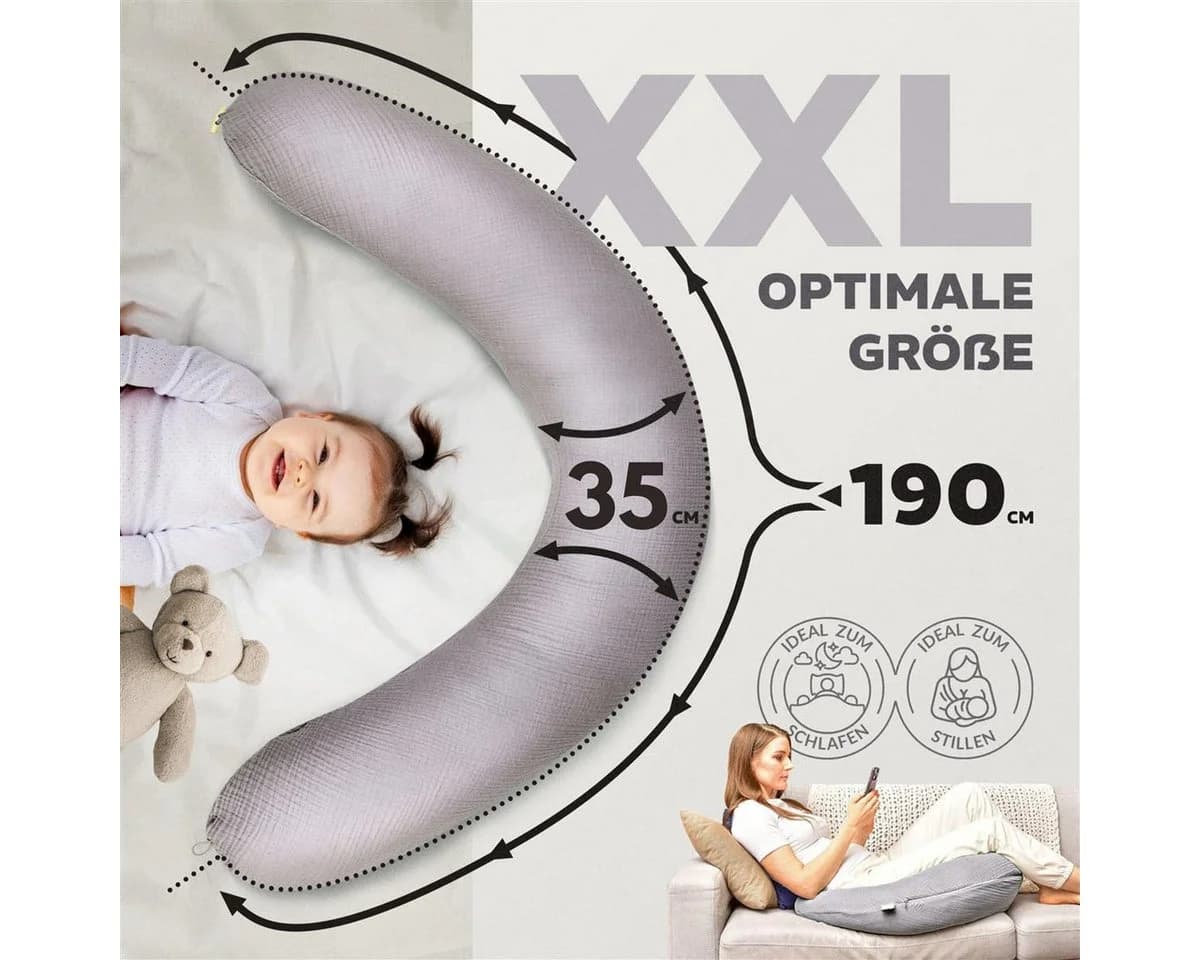 SEI Design Stillkissen XXL Musselin Grau Ergonomisch - Bild 4