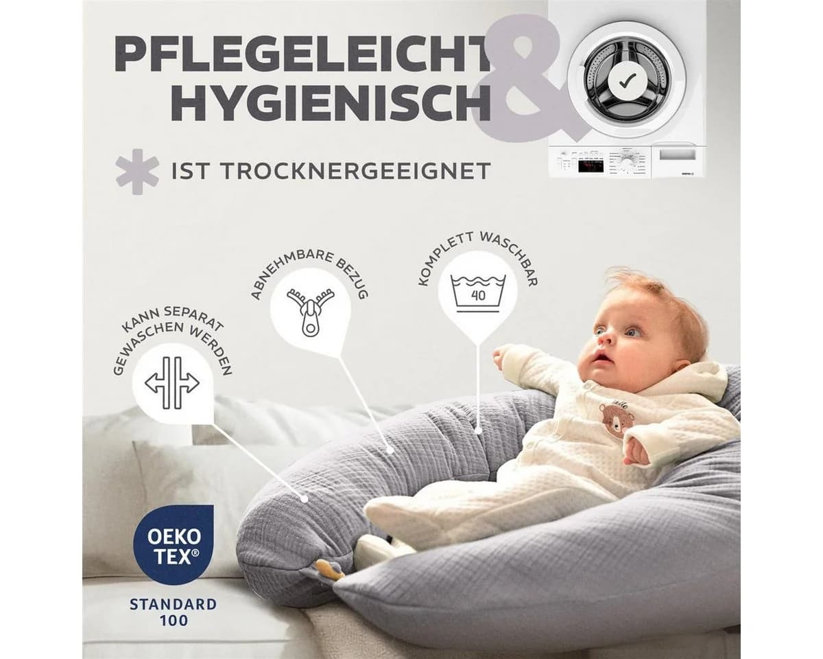 SEI Design Stillkissen XXL Musselin Grau Ergonomisch - Bild 5