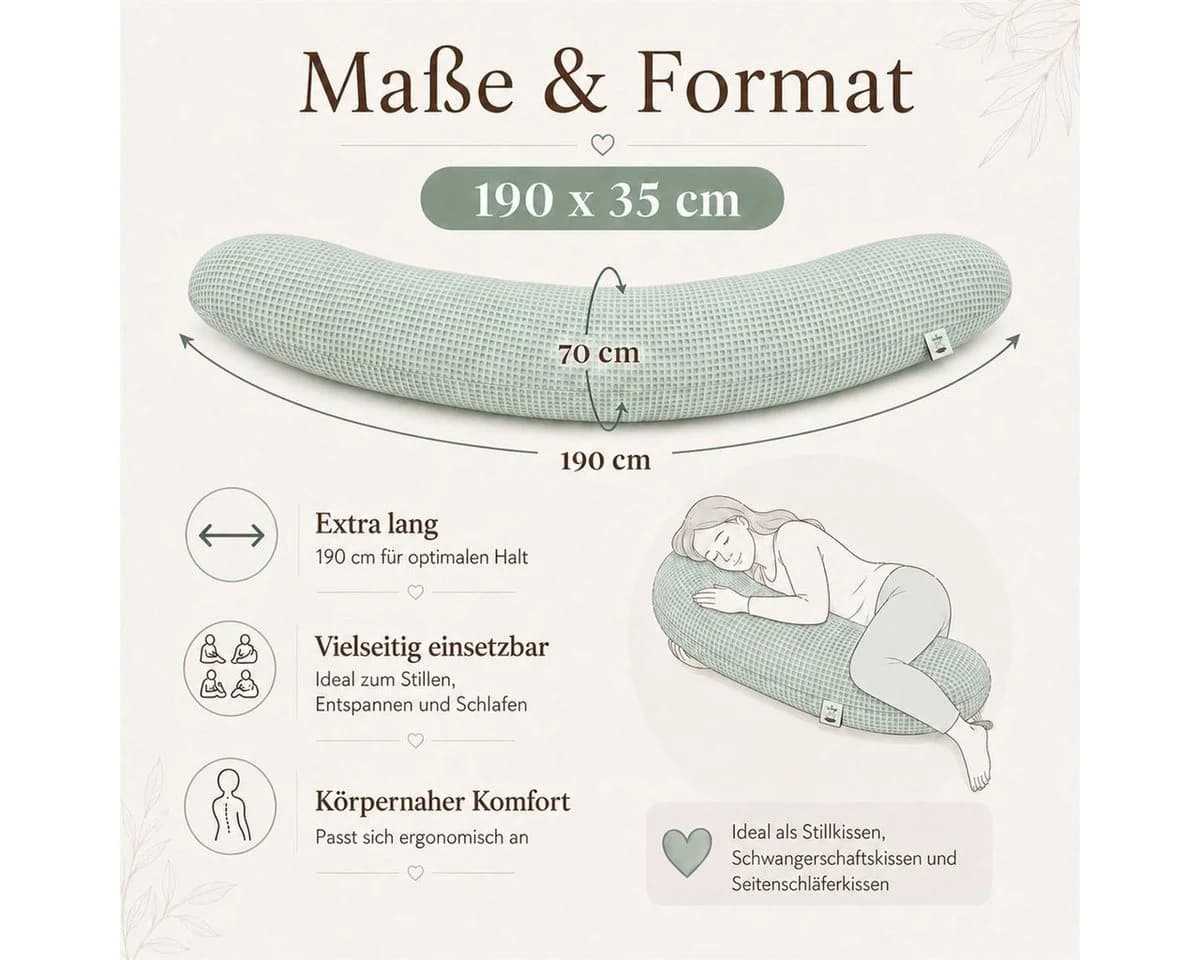 SEI Design Stillkissen XXL EPS-Mikroperlen Waffelstoff 190cm Mint - Bild 5